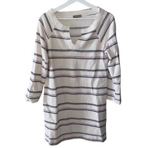 Lilla P Cream Cotton Blend Dress Pink Black Striped Shift Dress Size Medium